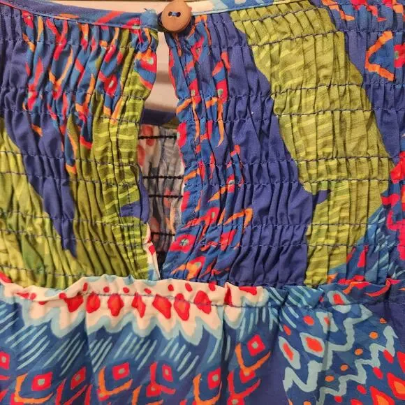 Farm Rio Macaw cotton long-sleeve blue midi dress size XS